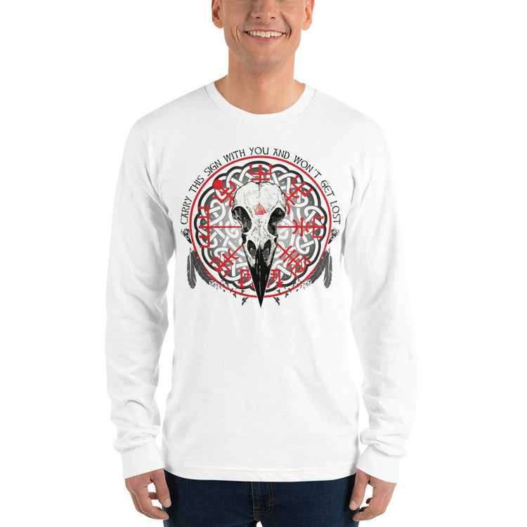 Norse Raven Skull Long Sleeve Shirt: Viking Vegvisir Valhalla T-Shirt