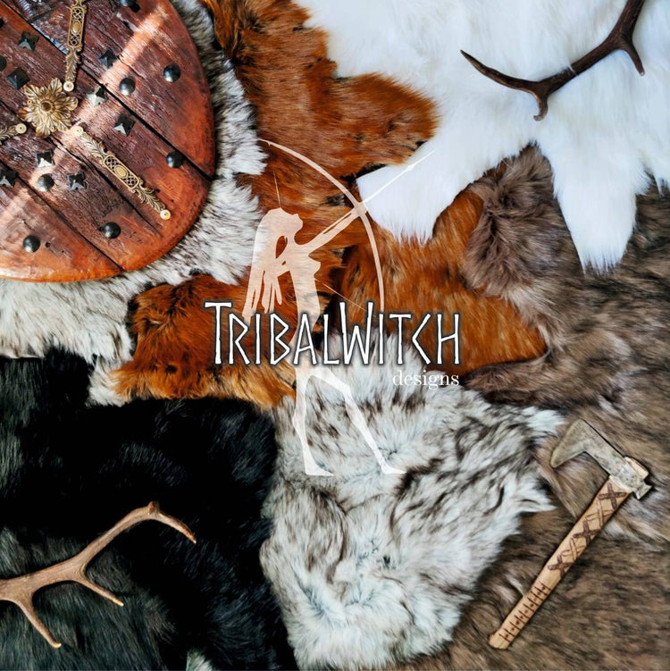 Gray Wolf Vegan Fur Viking Mantle with Brooches, Barbarian Edition