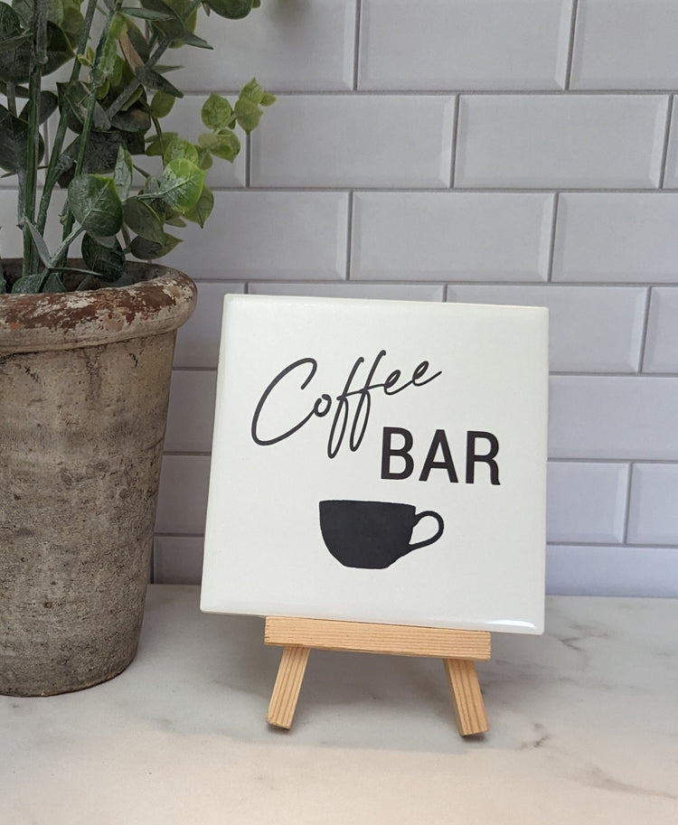 Coffee Bar sign, easel sign, fresh brewed coffee tile sign - easel included, your color choice