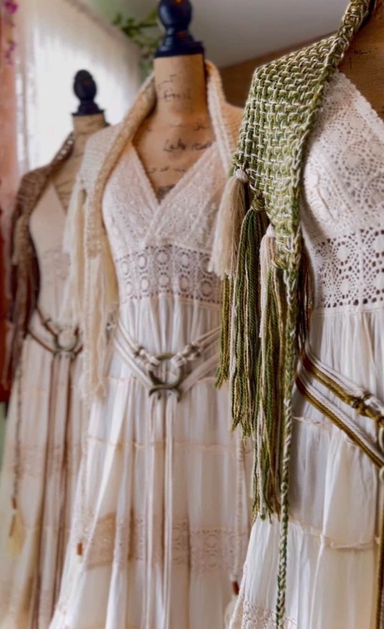 Handwoven Norse Wedding Shawl Set: Belt & Tasseled Wrap