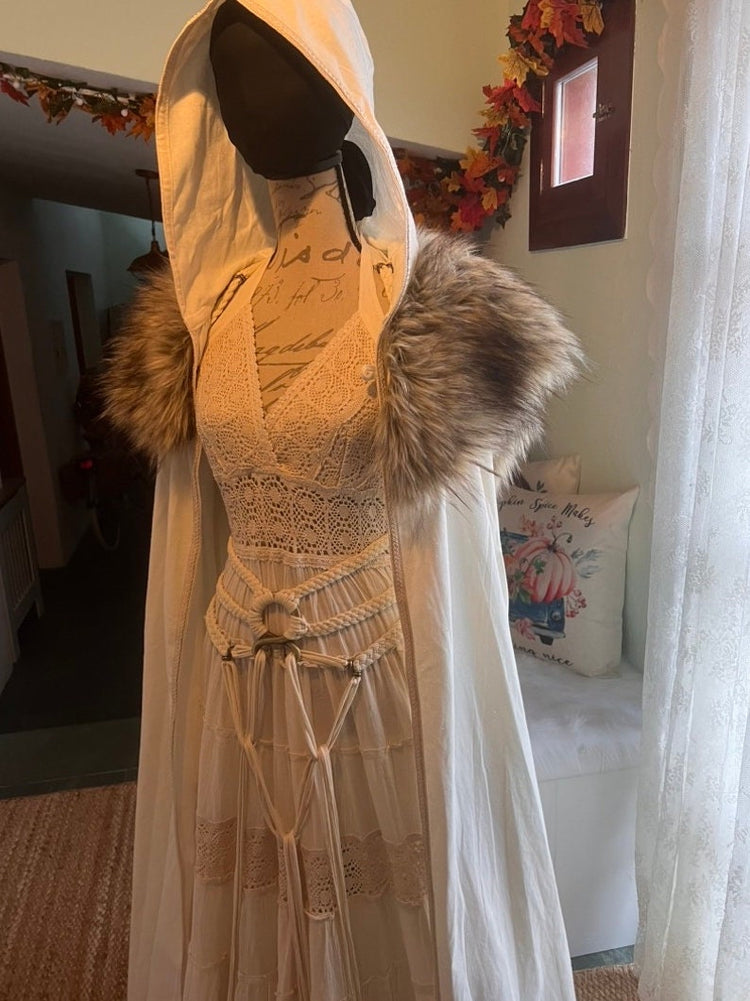 Custom Wedding Set for Stephanie, Dress +Belt +Cotton Cloak + fur mantle