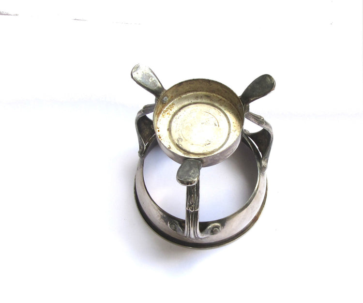 Vintage table top food warmer. Tabletop metal stand with burner. Serving caddy. Plant holder. Plant stand. Chafing dish. Silver plated.