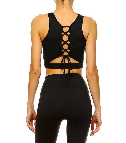 Lace-Up Sports Bra - Blk