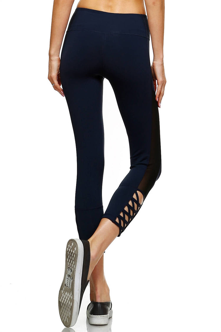 Navy-Mesh Capri Leggings, Fashion Leggings, Pilates Leggings, Yoga Leggings, Workout Leggings