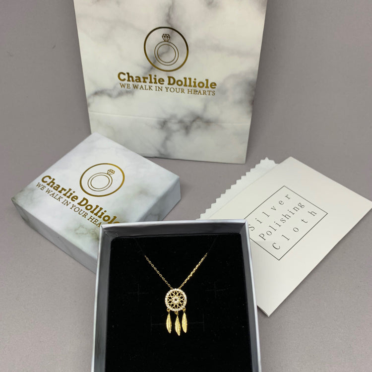 Dream Catcher Pendant Necklace - 925 Sterling Sliver - Gold or Sliver Tone