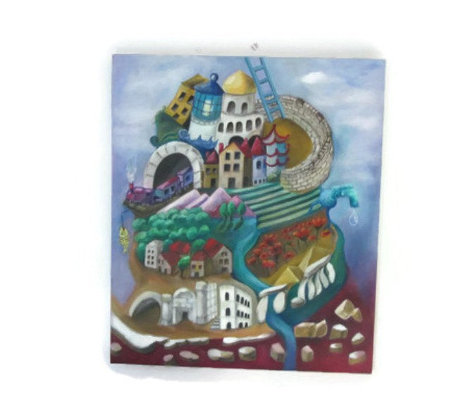 Surreal art. Oil on canvas. Surreal painting. Biblical art. Surrealist. Bible stories. Old testament. Biblical wall art. Tower of babel.