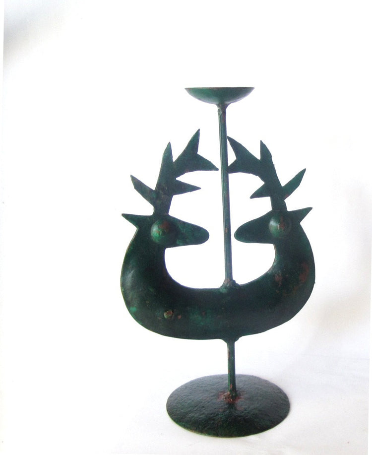 Farmhouse chic decor. Rustic candle holder. Rusty metal. Green candle holder. Metal candle holder. Iron candle holder. Deer candle holder.