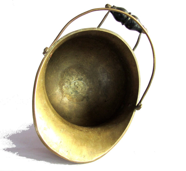 Metal bucket. Brass bucket. Scuttle. Coal scuttle. Lion heads handle. Brass handles. wood handle. Pedestal. Metal planter. Brass planter.