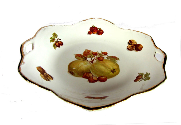 China vintage. Porcelain bowl. White porcelain bowl. China bowl. Small bowl. Fruit design. Gold trim dish. Ruffled bowl. Shallow bowl.