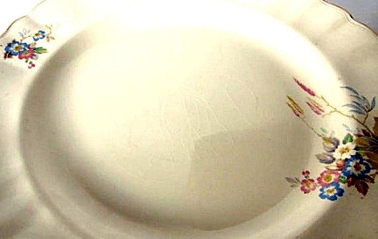 Mid century ceramic. Floral china. Gold trim china. Yellow china. China platter. Large platter. Porcelain dinnerware. J G Meakin. Sunshine.