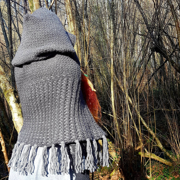 Hand Woven Hooded Shawl: Vegan Viking Wedding Cape with Viking Pin