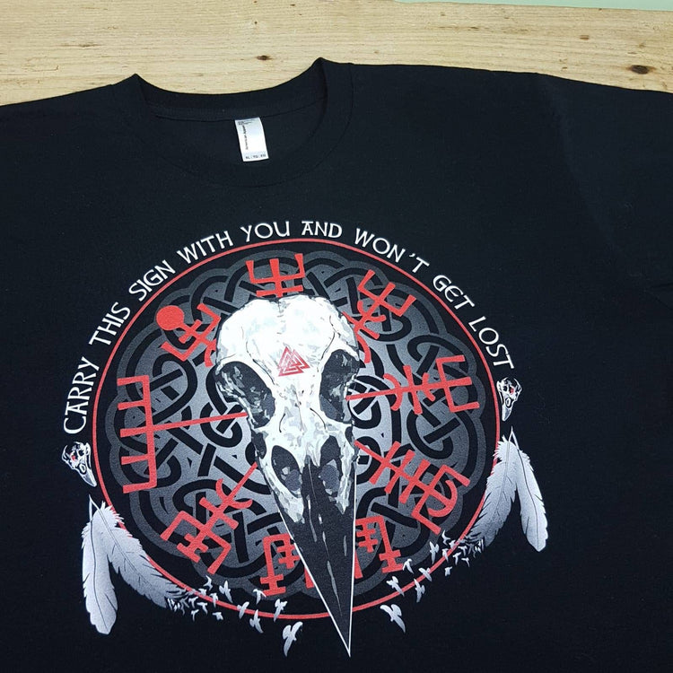 Norse Raven Skull Long Sleeve Shirt: Viking Vegvisir Valhalla T-Shirt
