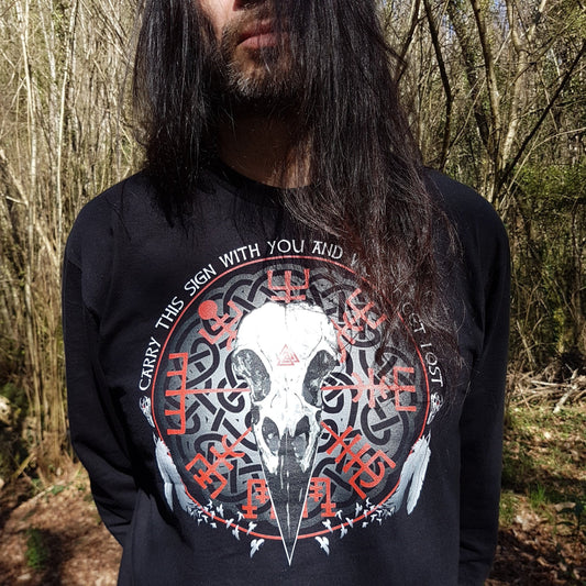 Norse Raven Skull Long Sleeve Shirt: Viking Vegvisir Valhalla T-Shirt