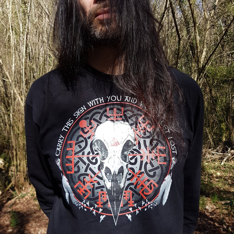 Norse Raven Skull Long Sleeve Shirt: Viking Vegvisir Valhalla T-Shirt