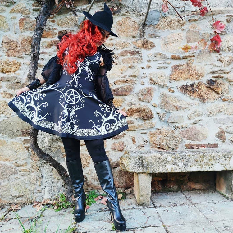 Pentagram Witch Dress: Celtic Pagan Goth Skater Dress