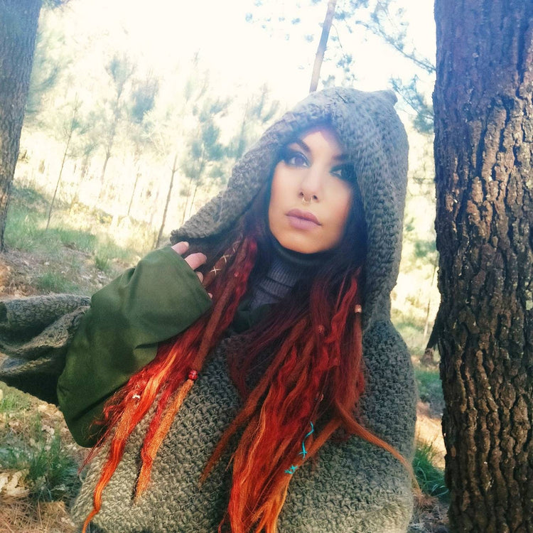 Handwoven Wool Alpaca Hooded Shawl: Viking Norse Pagan Capelet