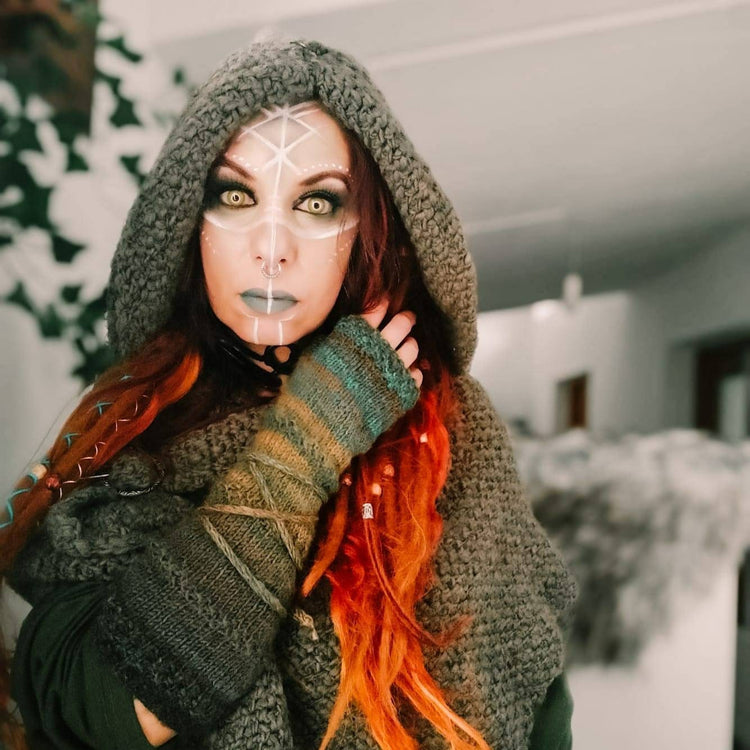 Handwoven Wool Alpaca Hooded Shawl: Viking Norse Pagan Capelet