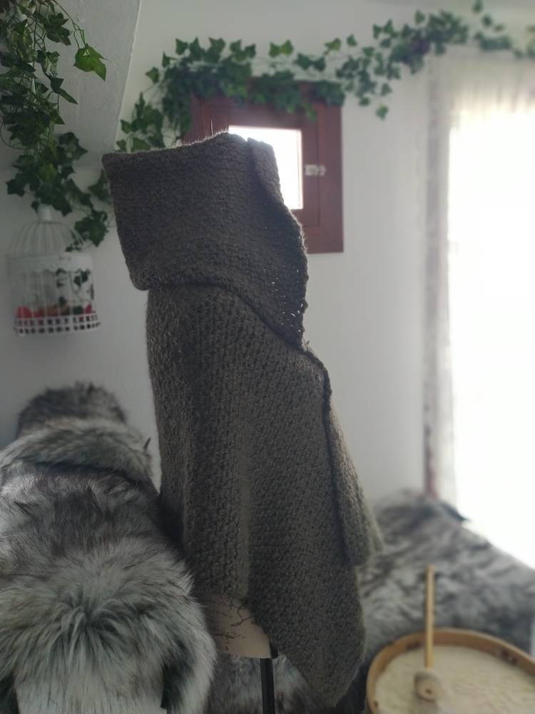 Handwoven Wool Alpaca Hooded Shawl: Viking Norse Pagan Capelet