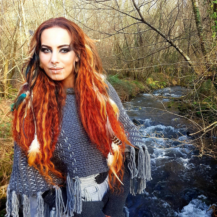 Hand Woven Hooded Shawl: Vegan Viking Wedding Cape with Viking Pin