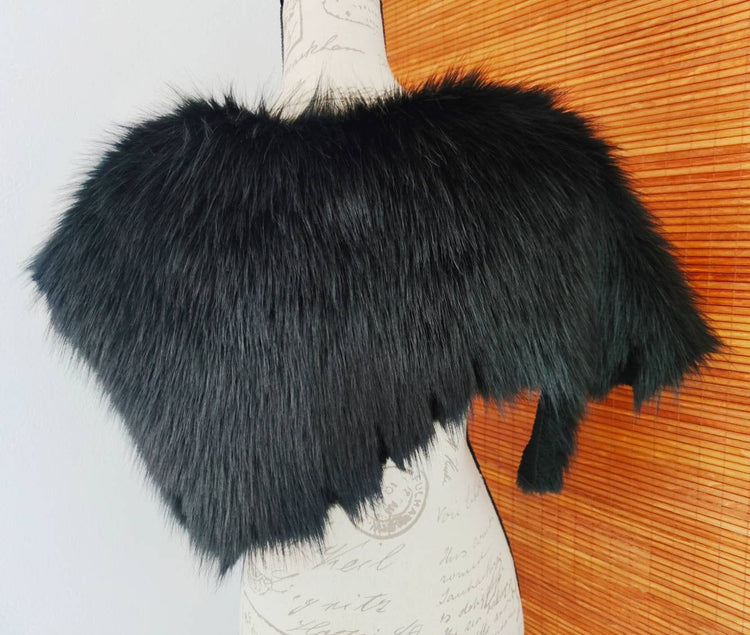 Black Fur Viking Mantle with Brooches, Norse Wedding Collar
