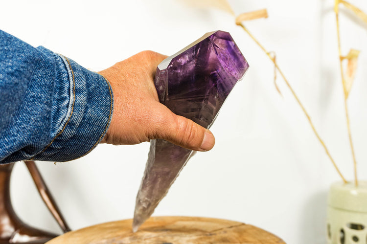 Dragon Tooth Amethyst, Raw and Natural Bahia Amethyst Scepter, Perfectly Formed Phantom Amethyst, Deep Purple, XL (12 in) 910g - 2.0 lb