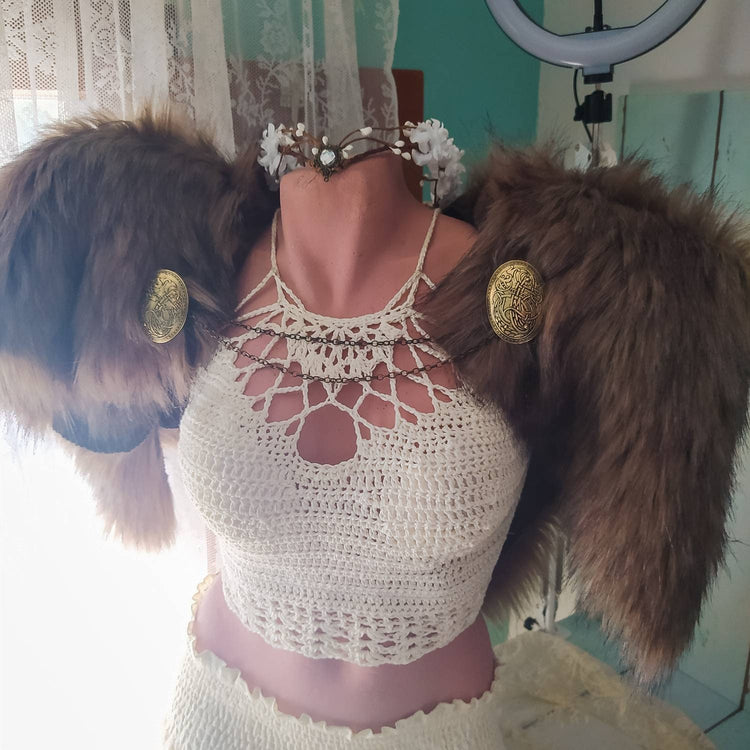 Nordic Fur, Viking Shoulder Mantle: Norse Wedding Shawl with Brooches
