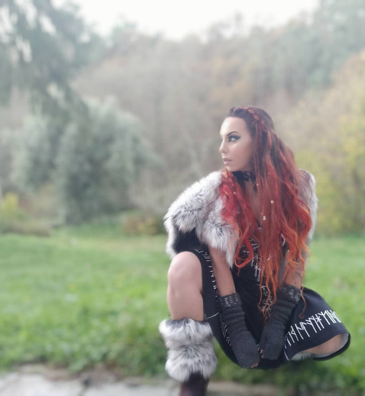 Faux Fur Viking Boot Cuffs: Norse Leg Warmers with Leather Straps