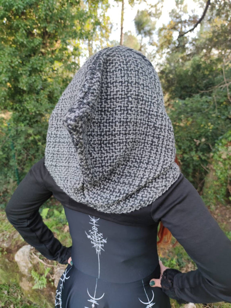 Handwoven Norse Hood, Viking Celtic hoodie, handmade with Alpaca & Wool