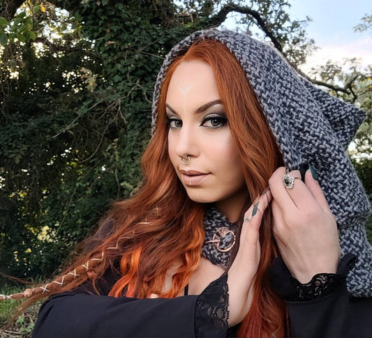 Handwoven Norse Hood, Viking Celtic hoodie, handmade with Alpaca & Wool