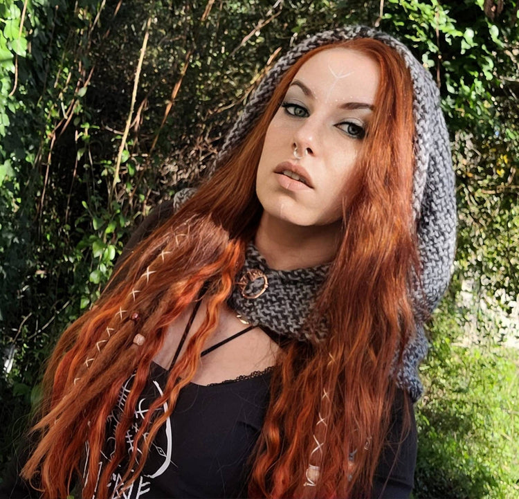 Handwoven Norse Hood, Viking Celtic hoodie, handmade with Alpaca & Wool