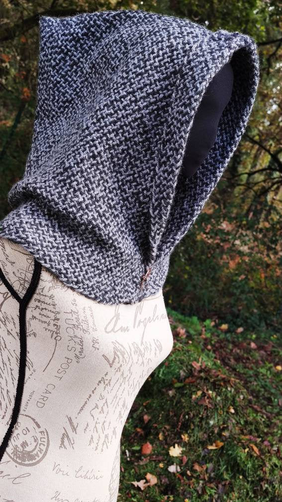 Handwoven Norse Hood, Viking Celtic hoodie, handmade with Alpaca & Wool
