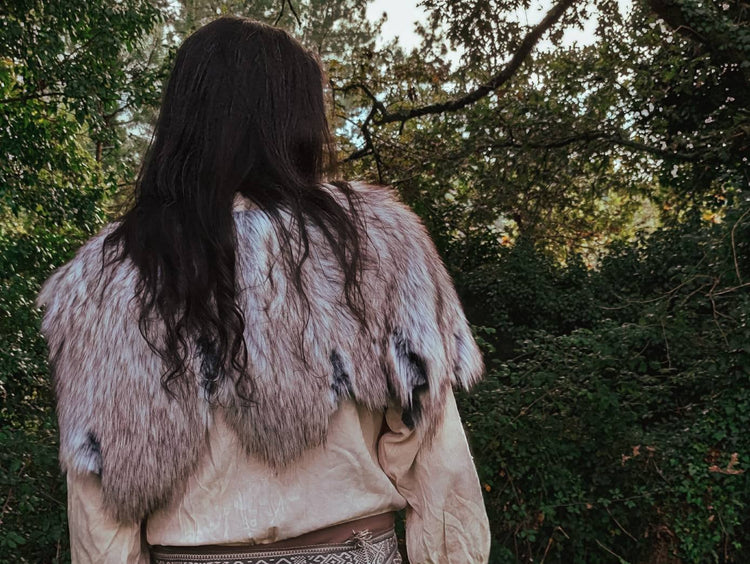 Custom Barbarian Fur Mantle with Viking Brooches
