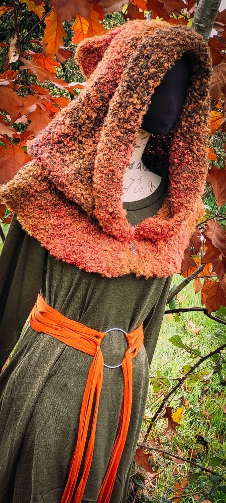 Handmade Autumn Witch Hood: Mossy Oversized Viking Hood