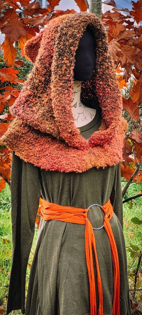 Handmade Autumn Witch Hood: Mossy Oversized Viking Hood
