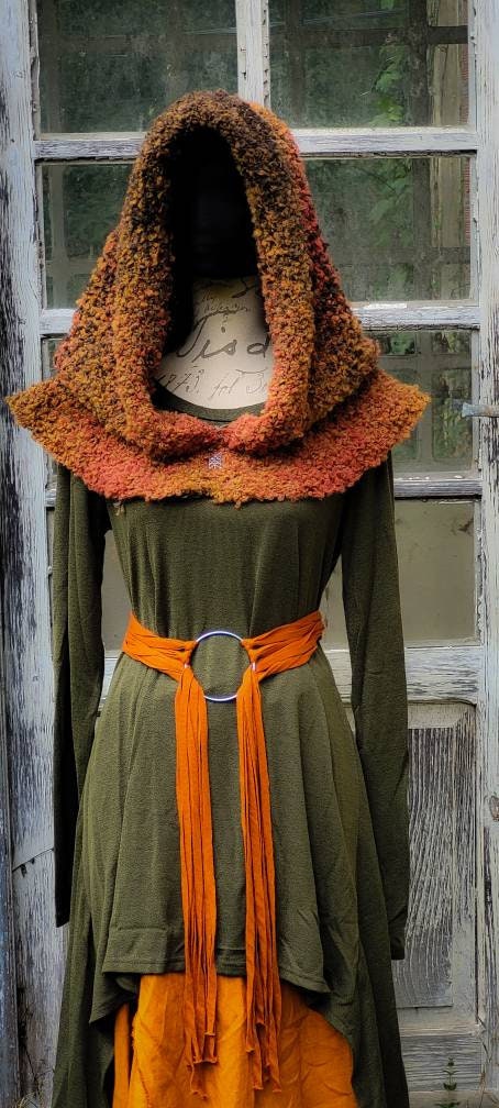 Handmade Autumn Witch Hood: Mossy Oversized Viking Hood
