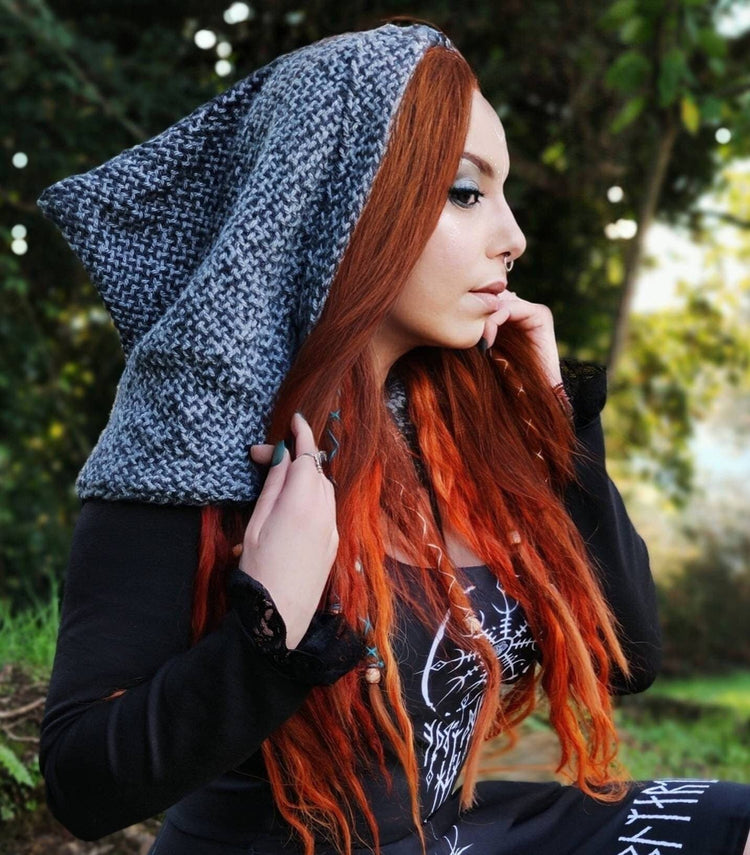 Handwoven Norse Hood, Viking Celtic hoodie, handmade with Alpaca & Wool