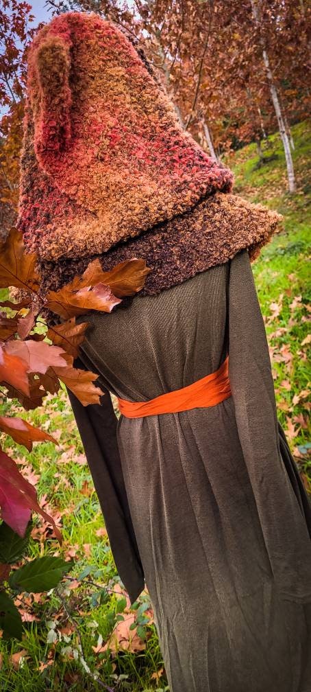 Handmade Autumn Witch Hood: Mossy Oversized Viking Hood