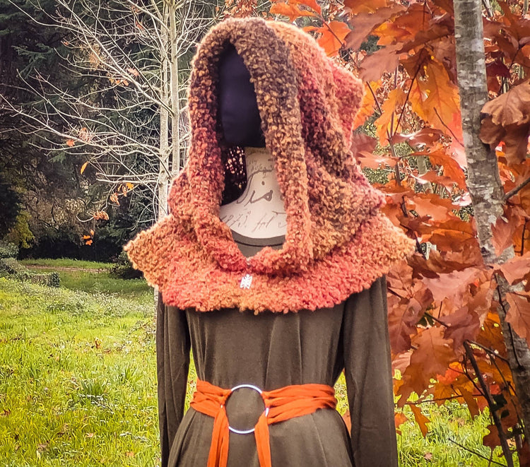 Handmade Autumn Witch Hood: Mossy Oversized Viking Hood