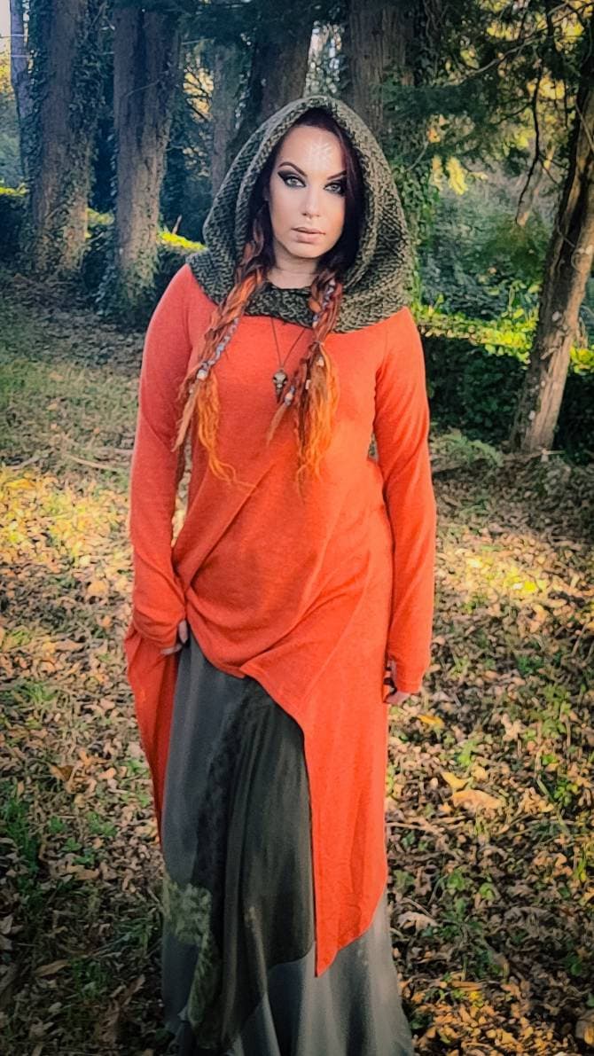 Handwoven Forest Green Hood, Web of Wyrd Norse Capelet
