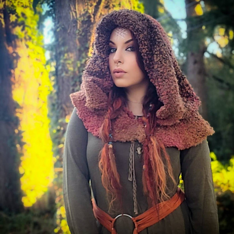 Handmade Autumn Witch Hood: Mossy Oversized Viking Hood