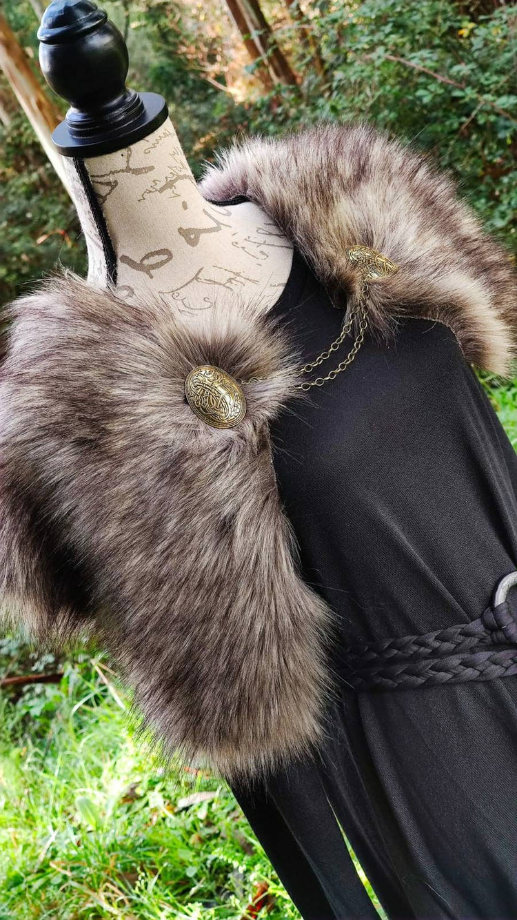 Nordic Fur, Viking Shoulder Mantle: Norse Wedding Shawl with Brooches