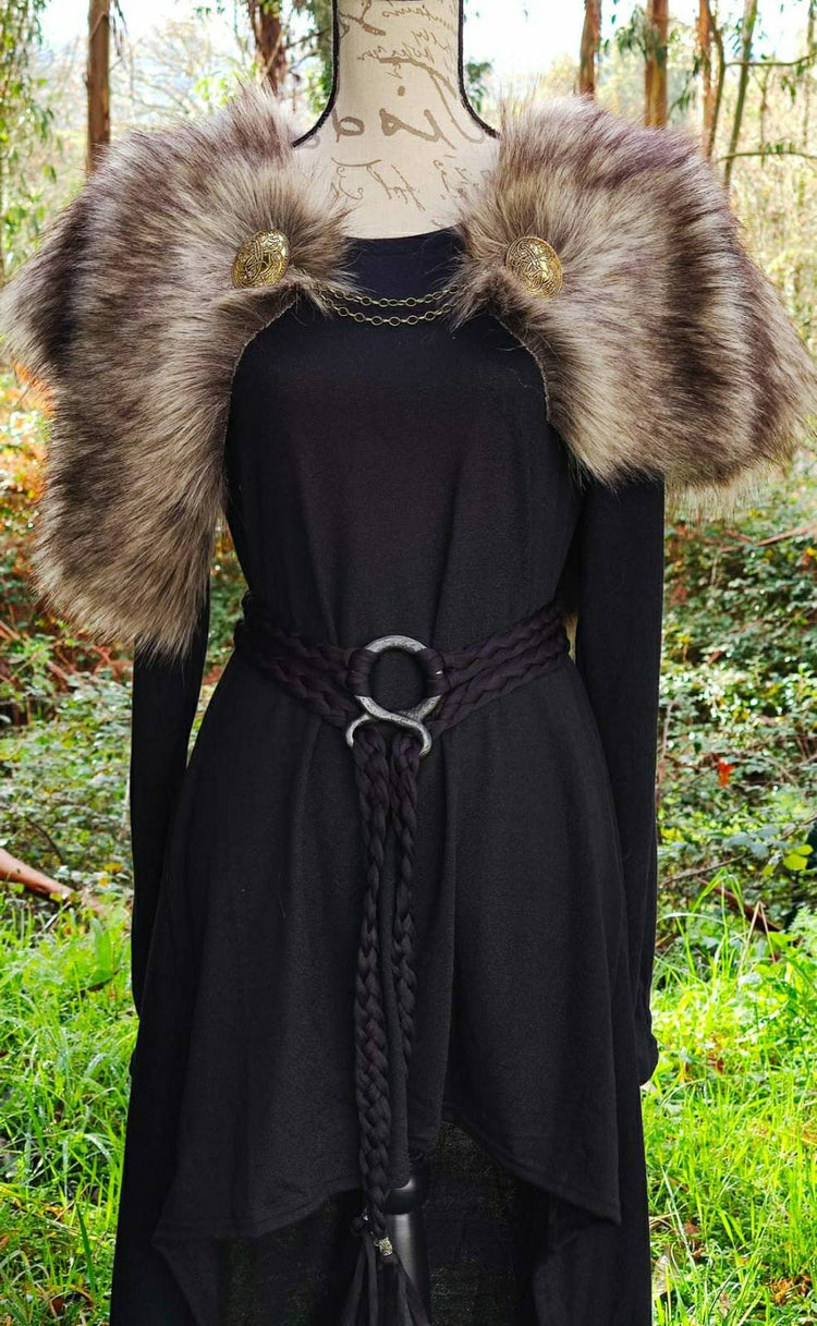 Nordic Fur, Viking Shoulder Mantle: Norse Wedding Shawl with Brooches