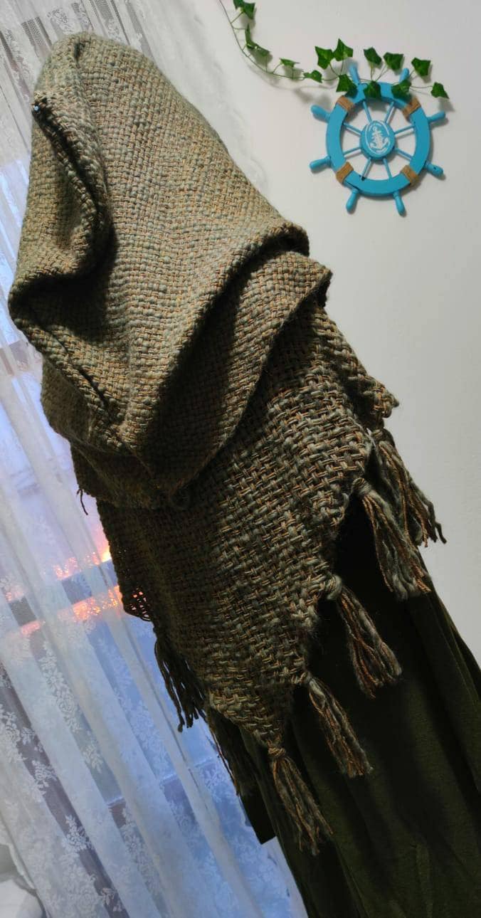 Handmade Forest Witch Outfit, Hooded Shawl, Chemise, Skirt, Norse Belt