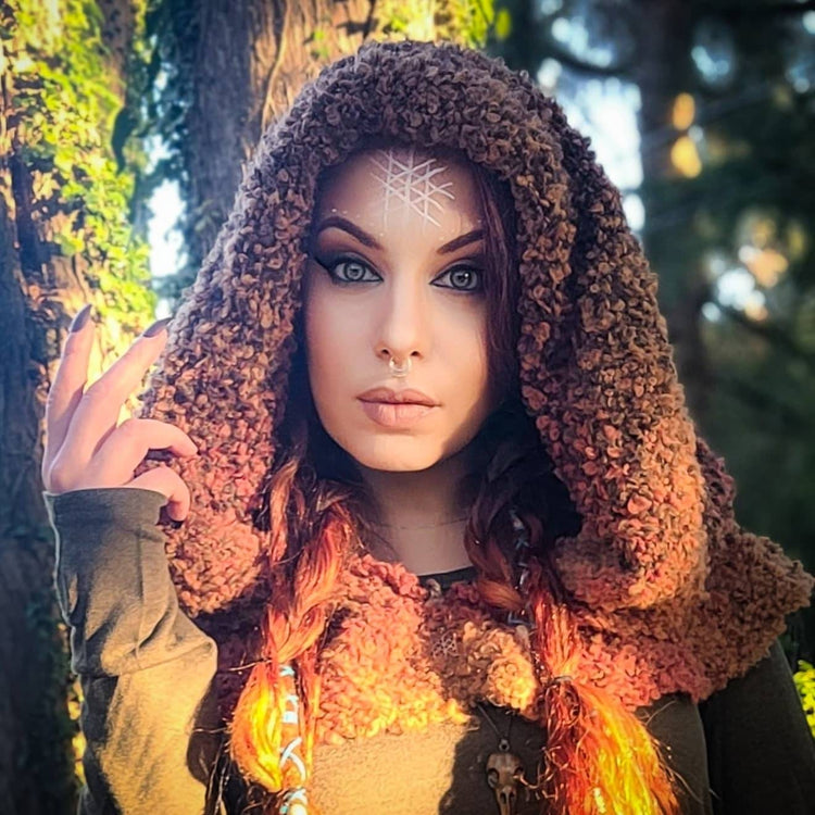 Handmade Autumn Witch Hood: Mossy Oversized Viking Hood