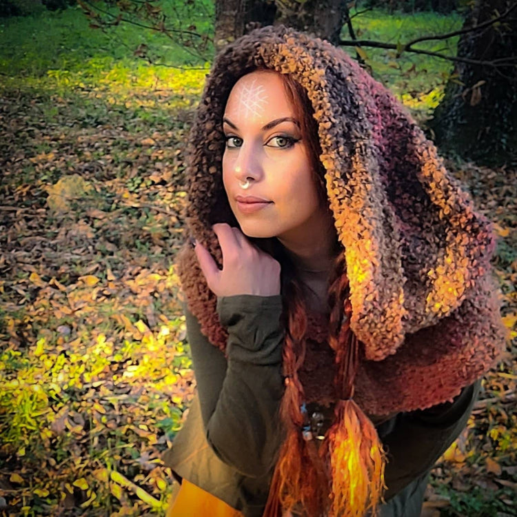 Handmade Autumn Witch Hood: Mossy Oversized Viking Hood