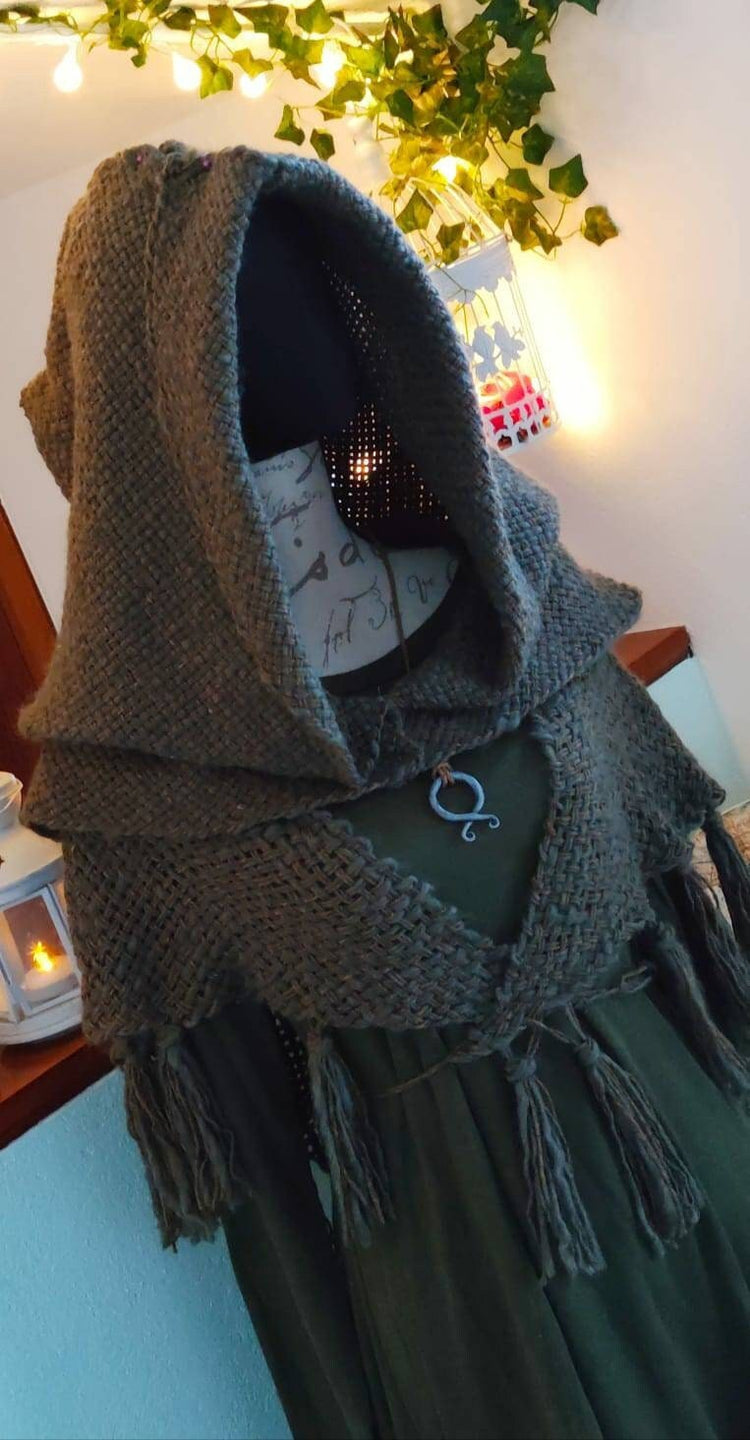Handwoven Forest Witch Hood, Pagan Celtic Larp Costume, Oversized hoodie