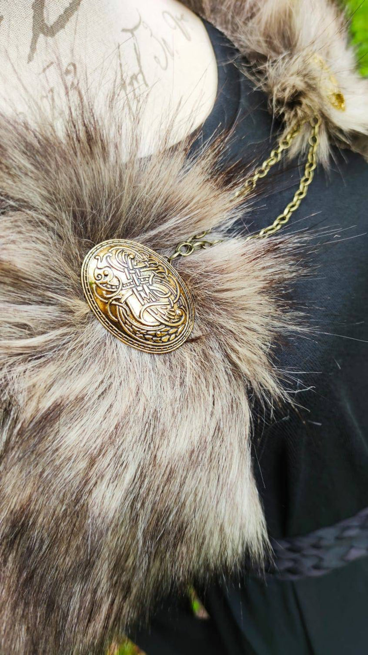 Nordic Fur, Viking Shoulder Mantle: Norse Wedding Shawl with Brooches