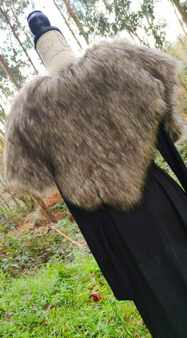 Nordic Fur, Viking Shoulder Mantle: Norse Wedding Shawl with Brooches