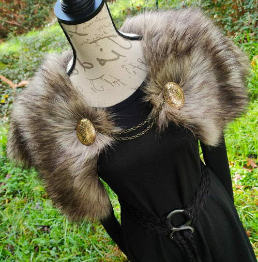 Nordic Fur, Viking Shoulder Mantle: Norse Wedding Shawl with Brooches