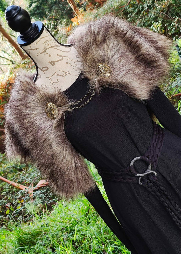 Nordic Fur, Viking Shoulder Mantle: Norse Wedding Shawl with Brooches
